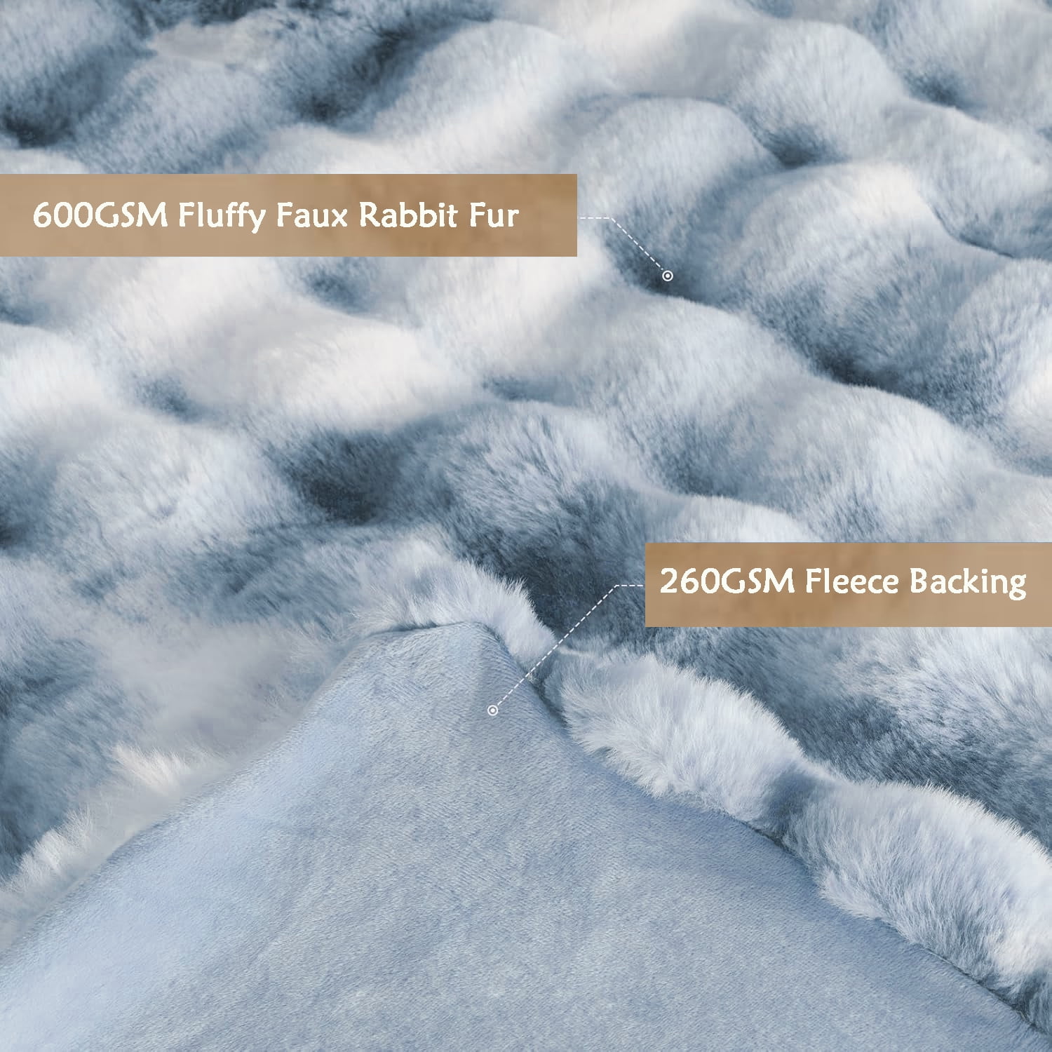 GHOUSE Fuzzy Faux Fur Throw Blanket Soft Fuffy Queen Size Large Blanket for Couch Bed Sofa 60 x 80 Inches Tie-dyed Blue