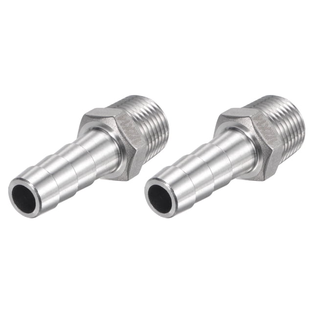 Unique Bargains 14mmx1/2PT Mâle Tuyau Droit en Acier Inoxydable Raccord de Tuyau 2 Pack