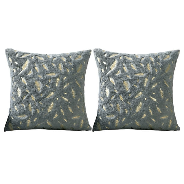 Juego de 2 fundas de almohada decorativas de piel sintética, plumas doradas y hojas doradas, almohada brillante