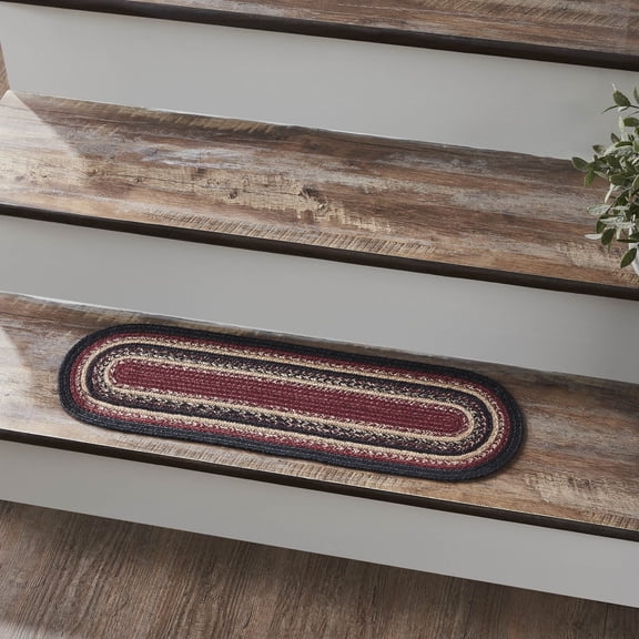 VHC Brands Jute Stair Tread Latex, Jute Entry, Living Room Stair Tread, Braided, Farmhouse, Connell Collection, Oval 8.5x27, Country Black