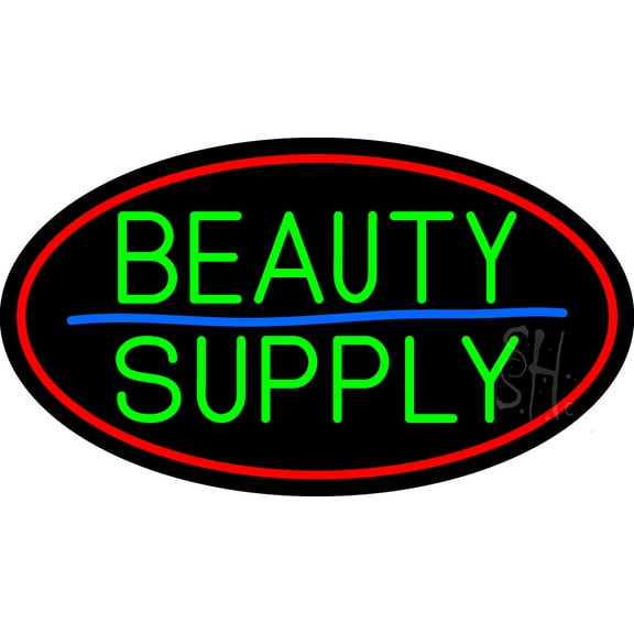 Green Beauty Supply LED Neon Sign 13 x 24 - inches, Black Square Cut Acrylic Backing, with Dimmer - Bright and Premium built indoor LED Neon Sign for Defence Force.