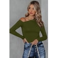 thumbnail image 4 of Women's Green Asymmetrical Neckline Long Sleeve Knit Top, 4 of 5