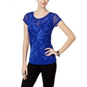 Wo Embroidered Illusion Top Womens shirt MSRP $91 Blue S