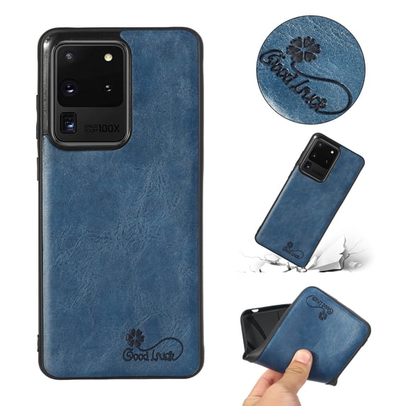 Classic Back Cover Case for Samsung Galaxy S20 Ultra Phone (6.9") - Synthetic Leather & Silicone Protector Slim Lightweight Cell Phone Cover Durable Drop Protection Case Shell for Men Women (Blue)