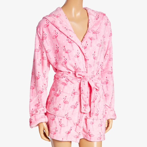 Bottoms Out Colette Coral Fleece Robe | Soft Plush Warm Hooded Short House Robes