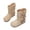 Beige, variant on GobdXE Girls Mid Calf Boots Solid Suede Look Buckle Bow Beaded Decor Casual Fall Winter Shoes Brown,4.5-5 Years