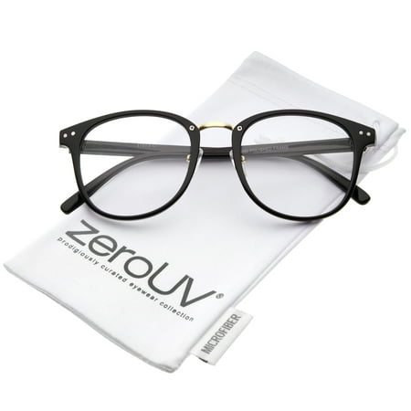 zeroUV - Classic Metal Nose Bridge Clear Lens Square Horn Rimmed Glasses 52mm (Black-Gold / Clear) - 52mm
