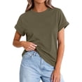 thumbnail image 2 of Summer Tops Womens 2026 Spring Casual Rolled Short Sleeve Basic Tees Crew Neck Work Shirts Fashion Clothing Army Green 2XL, 2 of 6