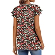 Fantaslook Womens Blouses Dressy Casual Pleated Tunic Tops Floral Ruffle Sleeve Summer Shirts
