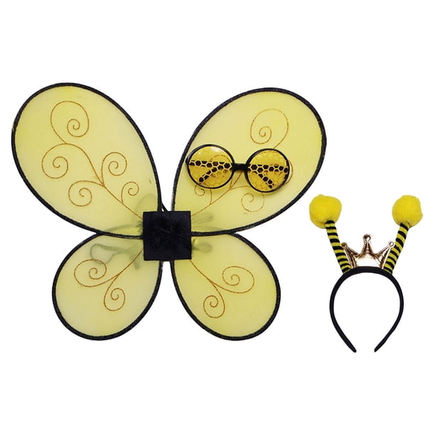 3 Piezas de Disfraz Infantil Incluye Diadema Antena Gafas Accesorios de Poliéster para Fiesta Carnaval Actuación Escénica Regalo Decoración Amarillo