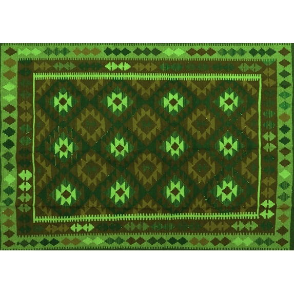 Ahgly Company Indoor Rectangle Oriental Green Traditional Area Rugs, 2' x 4'