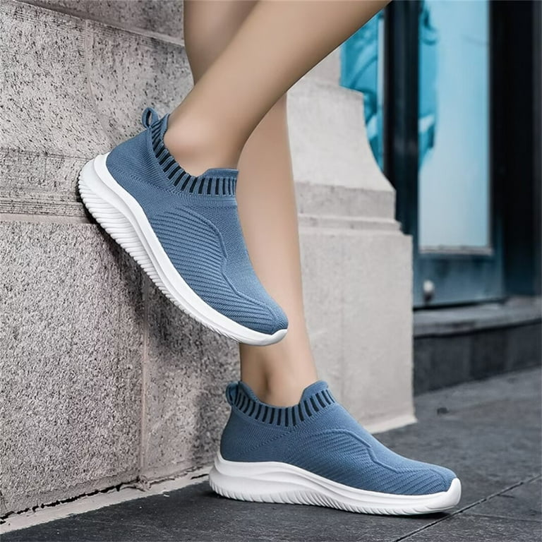 Pujcs Women's Slip-On Sneakers - Breathable Mesh Walking Shoes, Lightweight Gym Shoes With Non-Slip Sole (Royal Blue, Size 10.5)