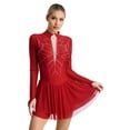 thumbnail image 4 of iEFiEL Womens Figure Skating Dress Lyrical Ballet Dance Gymnastics Leotard Dress Long Sleeve Shiny Rhinestones Dancewear Burgundy S, 4 of 7