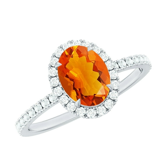 Rosec Jewels Oval Shape Fire Opal Ring for Women with Diamond Halo (6X8 MM, AAA Grade), 925 Sterling Silver, US 4.00