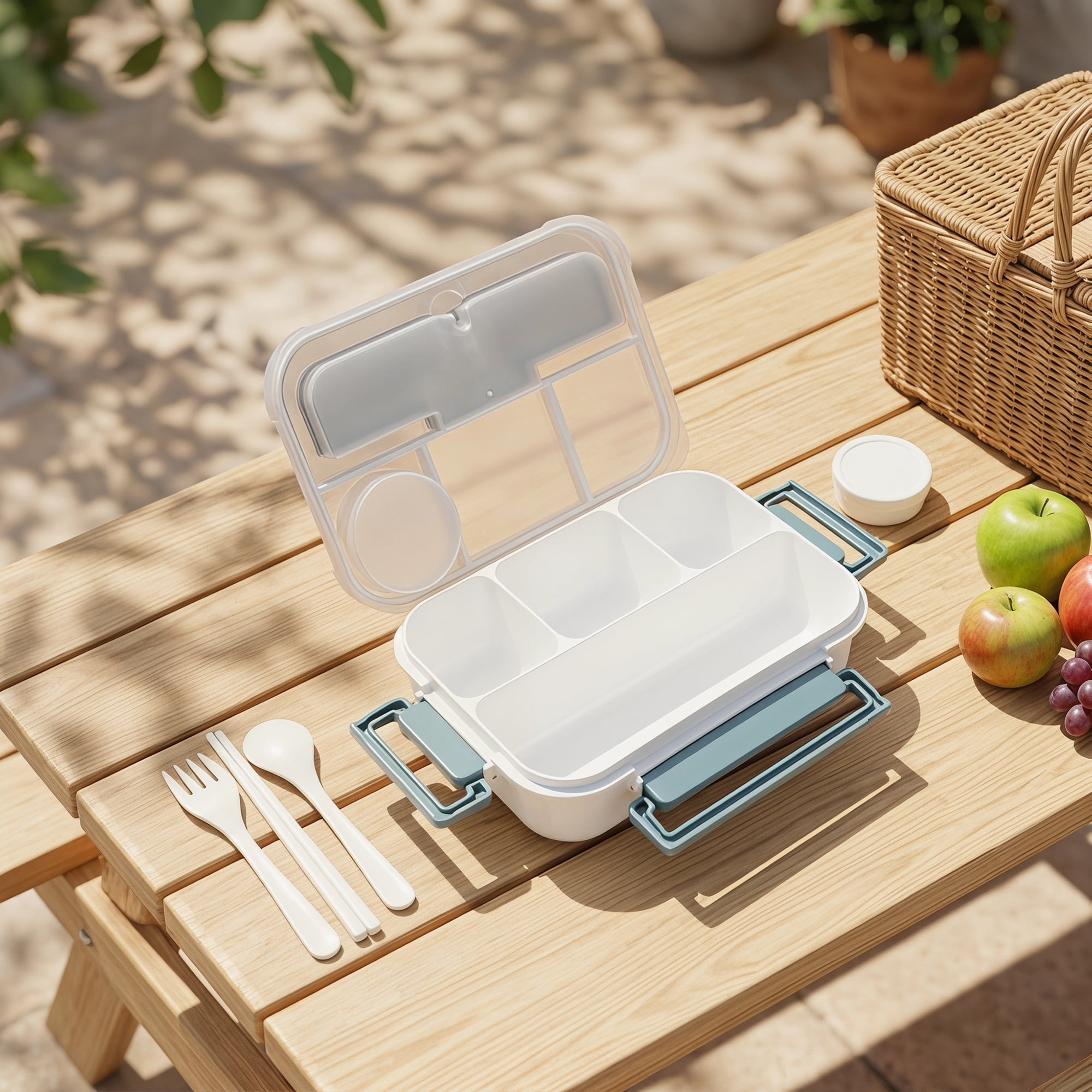 Unique Bargains Leakproof Meal Bento Lunch Box with Utensil Slot Dip Cup Gray