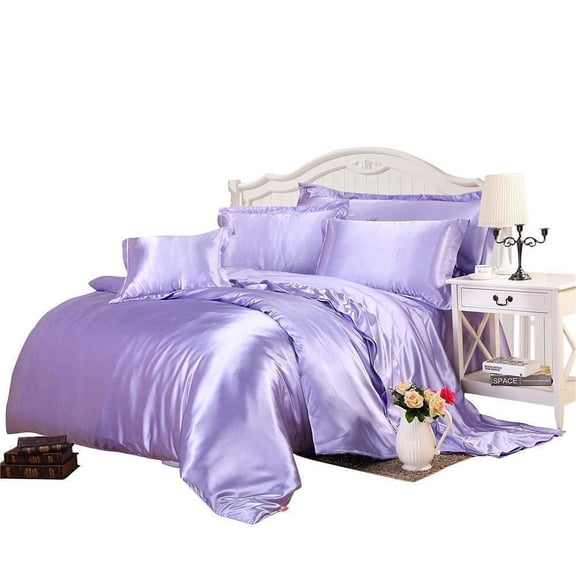 Kanak Bedding All-Season Ultra Soft 500 GSM Queen Size Silky Satin 7Pcs Comforter Set (Comforter Fitted 15" Flat 4 Pillow Case) Lilac