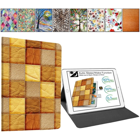iPad Mini 3 2 1 Gen 7.9 Inch [ Mini 3rd 2nd 1st ] A1599 A1600 A1489 A1490 A1491 A1432 A1454 A1455 Printed Folio Magnetic Smart Protective Sleek & Classic Design Cover - Brown Patchwork
