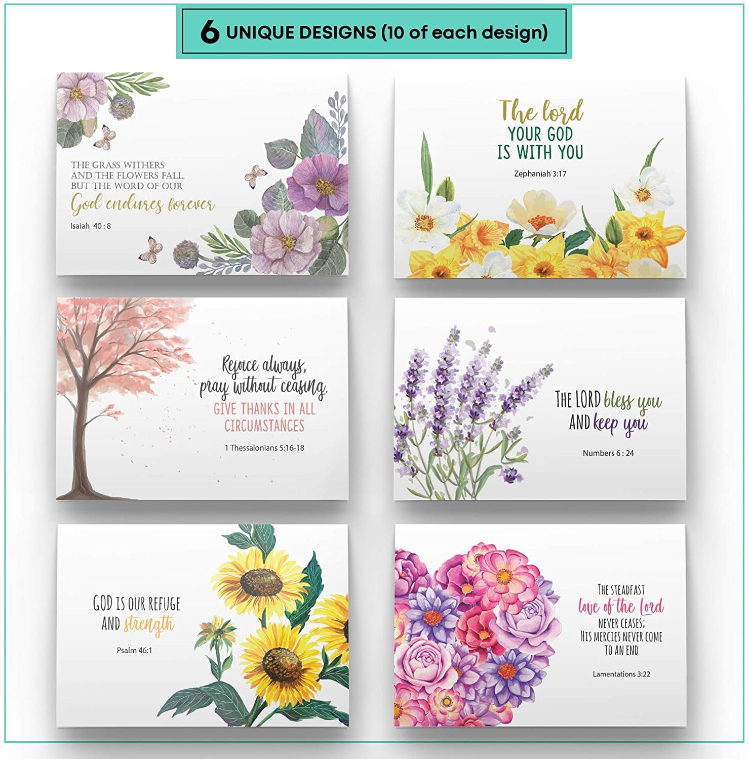 Dessie® 60  Inspirational Christian Cards with Uplifting Verses and Designs, 4” x 6”
