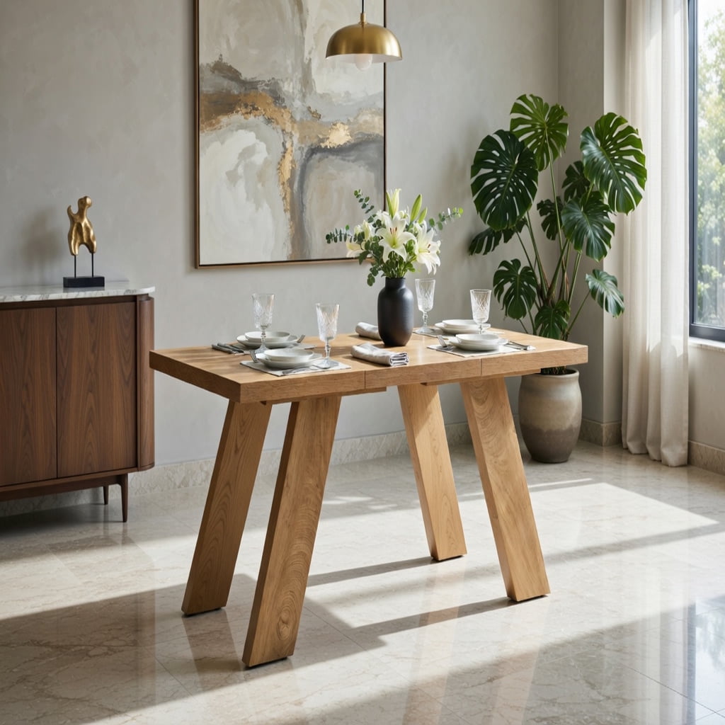 Hommoo Modern Grain MDF Dining Table, 71" x 31.5" Rectangular Extendable-Style Table with V-Shaped Outward-Sloping Legs, Seats 6–8, for Dining Room, Home Office & Multi-Use Spaces, Natural