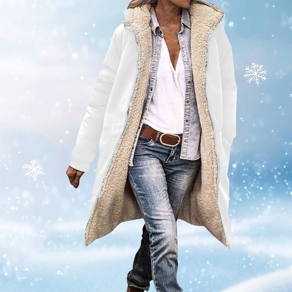 HOMBOM Long Coats for Women Outerwear Sherpa Winter Soft with Hood Warm Fleece Lined Womens Jackets with Pockets Zip up