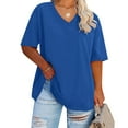 thumbnail image 2 of vigerkar Women's Oversized T Shirts V Neck Comfy Tees Summer Half Sleeve Casual Cozy Cotton Tunic Tops Plus Size Dark Blue, 4XL, 2 of 4