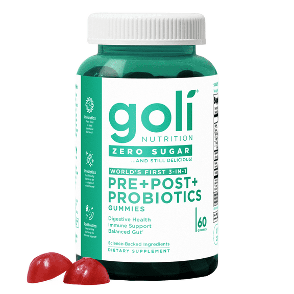 Goli Nutrition Pre-Post-Probiotic Zero Sugar Gummies, 60 Count