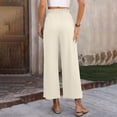 thumbnail image 4 of Women's High Waisted Wide Leg Cropped Pants Casual Drawstring Elastic Waist Capri Pants with Pockets, 4 of 7