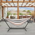 thumbnail image 4 of Clearance! Hammock with Stand, Brazilian Style Hammock Bed with Steel Stand and Carrying Bag, Portable Double Hammock for Patio Balcony Deck Indoor Outdoor, Max Load 450lbs, Easy Set Up, K3965, 4 of 11