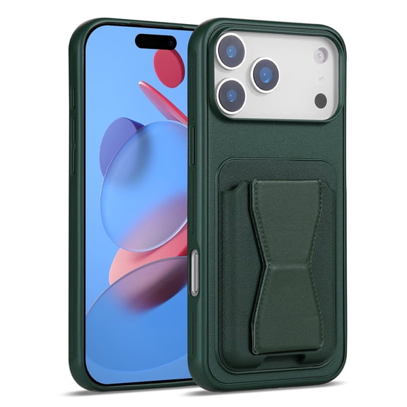 Magnetic Leather Wallet Case For iPhone 17 Pro Max with Integrated Stand - Dark Green