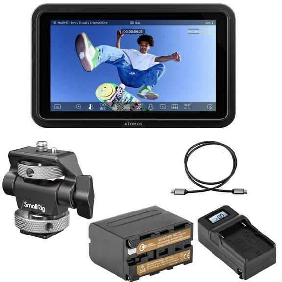 Atomos Shinobi Go 5" Full HD HDR Camera Field Monitor   Monitor Mount   NP-F970 Battery Pack with Charger   HDMI Cable
