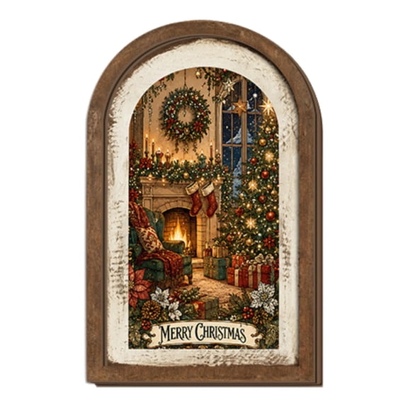 Christmas Wooden Hanging Painting Frame, Decorative Holiday Wall Artwork, Festive Photo Frame Ornament for Home, Party, Door and Seasonal Display