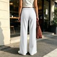 thumbnail image 7 of Women's Casual Fashion Solid Color Waffle Knit Pants with Zipper Button and Pockets White, 7 of 7