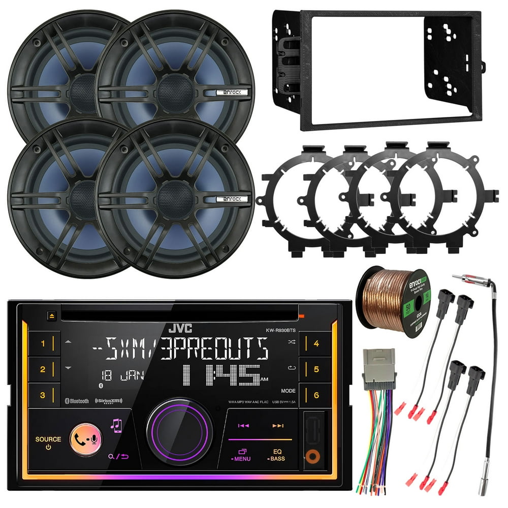 JVC KWR Double DIN Car Audio USB AUX CD Bluetooth Receiver, 4x Enrock 6