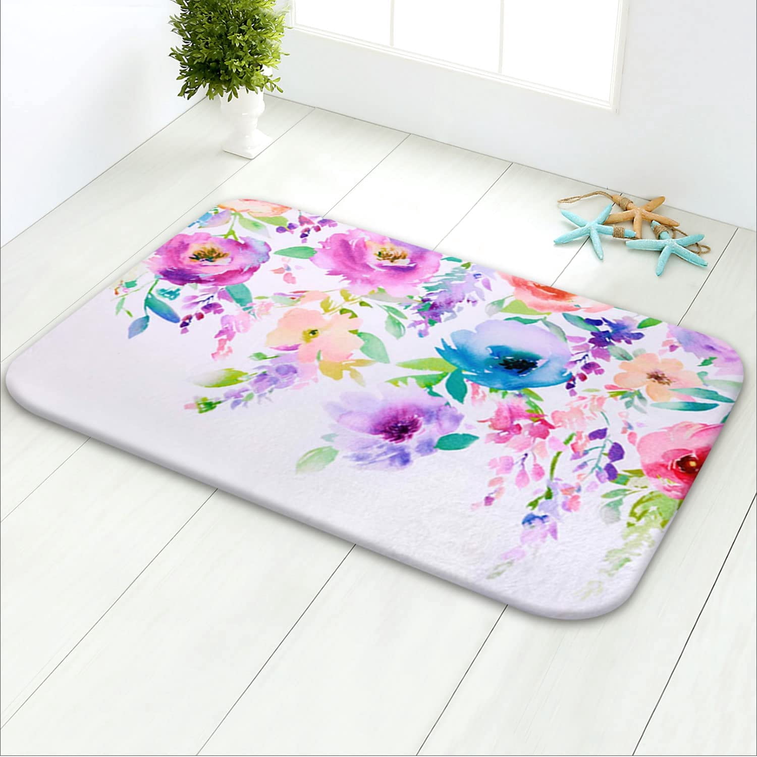 Black Bath Mat, Flower Bathroom Rugs, Red Bath Rugs, 24''''X16 ...