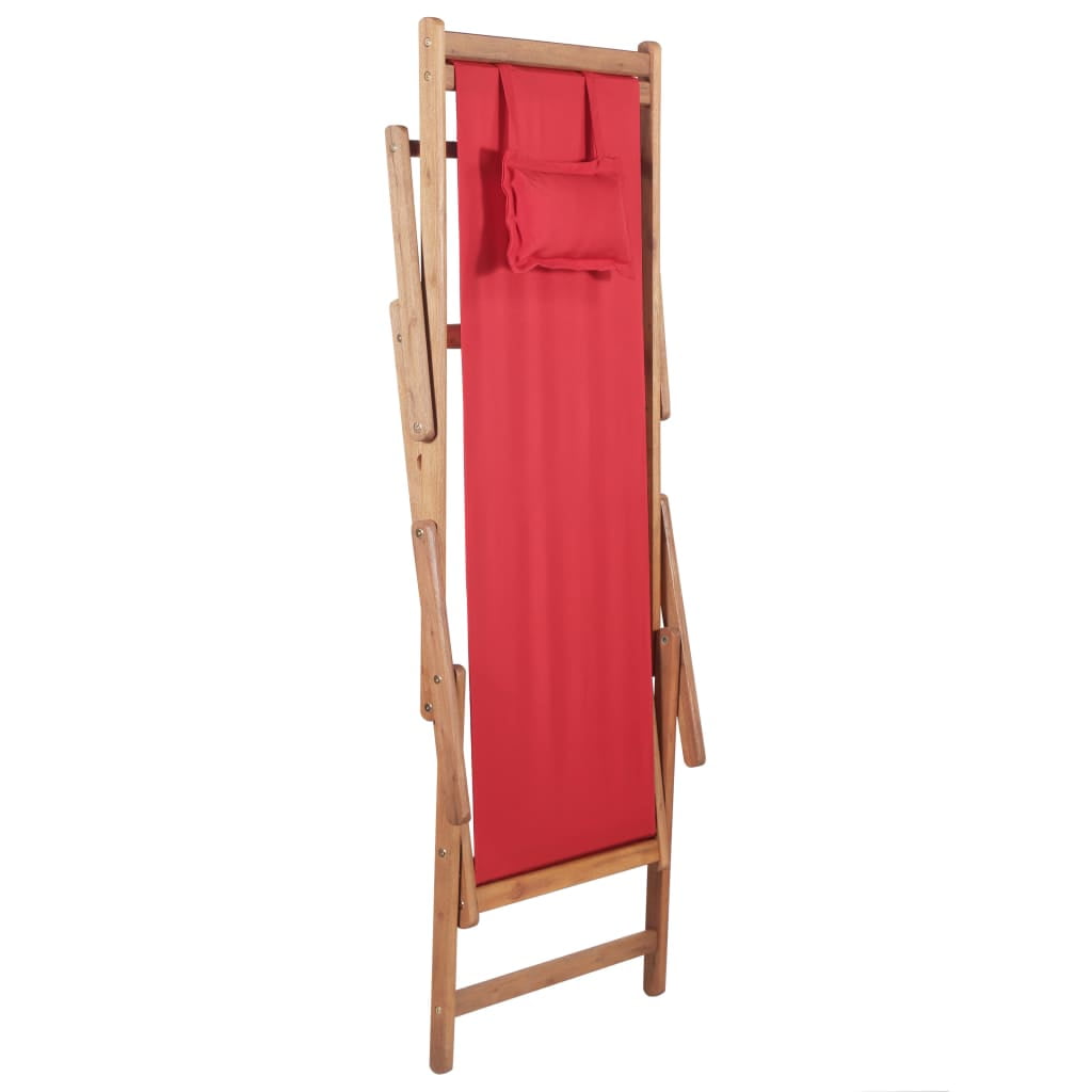 Veryke Folding Wooden Reclining Beach Chair for Outdoor Lounge, Porch, Pool - Fabric in Red Veryke Folding Wooden Reclining Beach Chair for Outdoor Lounge, Porch, Pool - Fabric in Red