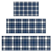 Navy White Plaid Checkered Pattern Kitchen Rugs Sets Of 3,Kitchen Runner Rugs Non Skid Washable,Decorative Kitchen Floor Mats for Kitchen,Sink,Laundry,17"x30" 17"x47" 17"x59"