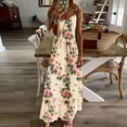 thumbnail image 2 of Htigea Flower Print Maxi Dress for Women Casual Spaghetti Straps V-Neck Sundress Comfortable Summer Beach Home Cami Dresses 01#Multicolor,M, 2 of 5