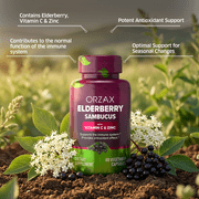 ORZAX Elderberry Capsules - Vegan, Immune Support, Antioxidants - 60 Capsules