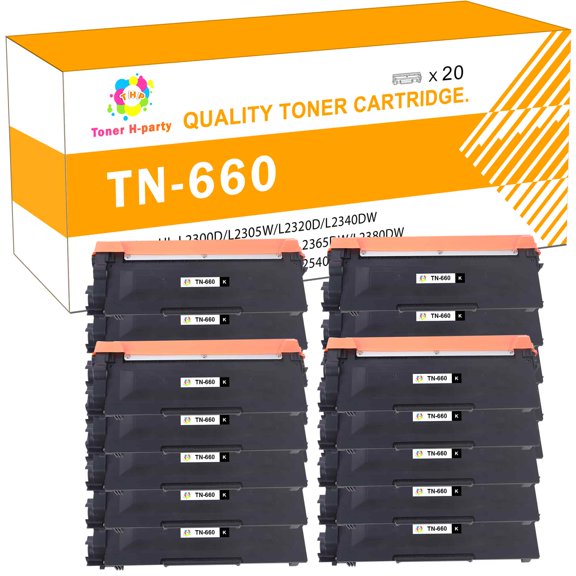 Toner H-Party 20-Pack Compatible Toner Cartridge for Brother Brother TN-660 TN-660 TN 660 630 TN-630 HL-L2300D HL-L2380DW HL-L2320D MFC-L2700DW HL-L2340DW L2540DW Printer Ink Black