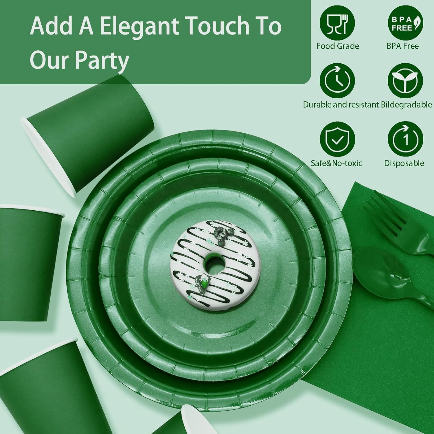 Green Paper Plates Party Supplies,Green Plate Disposable Dinnerware Sets,168pcs Plates and Napkins Party Supplies for St. Patrick's Mardi Gras Birthday Decorations Serve 24