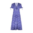 thumbnail image 3 of SMihono Robe Maxi Bohème d'Été pour Femmes Grande Taille 2023 Robe Bohème Nœud devant Col en V Profond Manches Courtes Florale à Volants Décontractée Soirée Plage Robe Maxi Plage Robe d'Été, 3 of 4