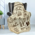thumbnail image 4 of Nautical Soft Flannel Fleece Throw Blanket, Pirate Map Along Skull Flag Anchor Compass Sailing Old Ship Mythological, Cozy Plush for Indoor and Outdoor Use, 70" x 90", Beige and Brown, by Ambesonne, 4 of 5