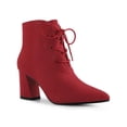 thumbnail image 1 of Unique Bargains Pointed Toe Lace Up Block Heel Ankle Boots for Women Red (Size 8), 1 of 4