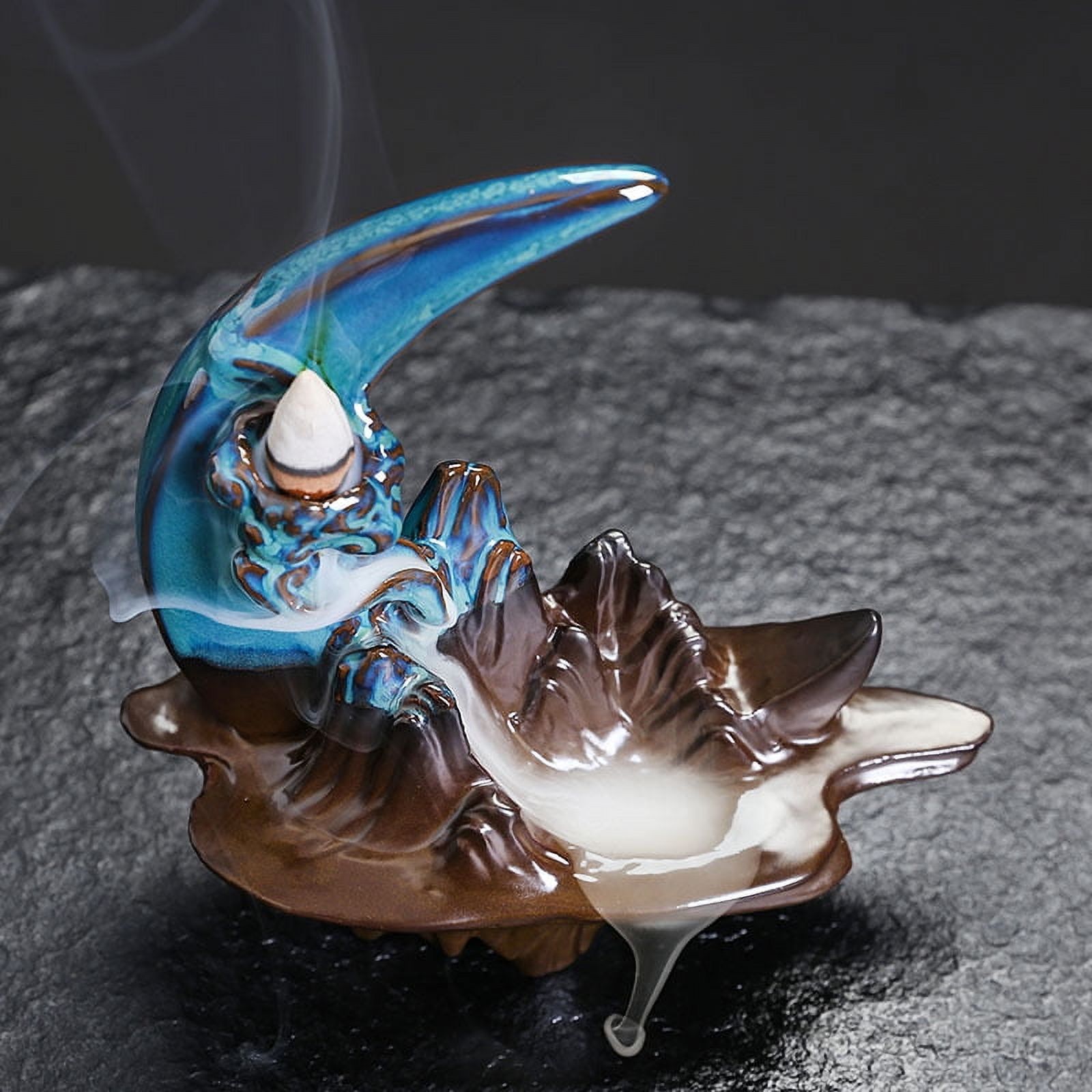 Handcrafted Backflow Incense Burner Smoke Waterfall Ceramic Moon-Shaped Incense Holder Creative Reflux Aroma Incense Holder Home Decor