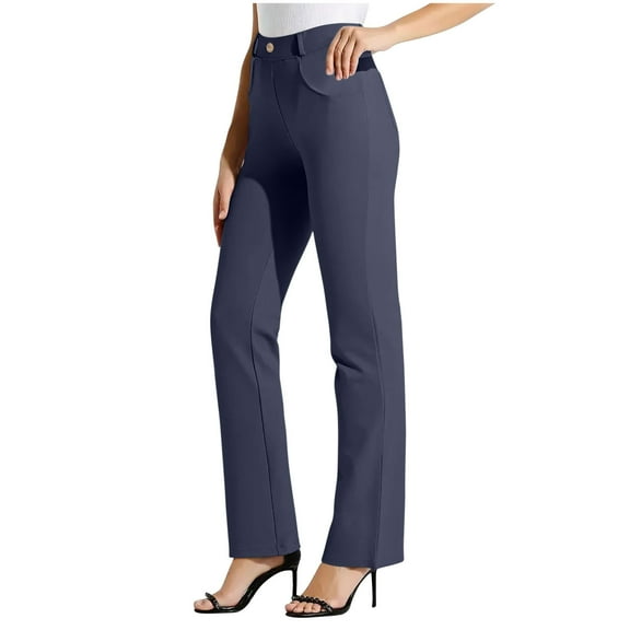 Ahdbta Women's Flared Yoga Dress Pants High Waist Stretchy Pull On Business Work Slacks Bootcut Straight Leg Office Casual Trousers