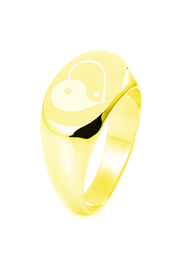Sterling Silver Yin Yang Heart Engraved Oval Flat Top Polished Ring