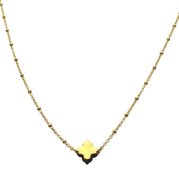 18KT Gold-Flashed Sterling Silver Small Closed Clover Station Cable Chain Necklace Italy Adj 16" 2"