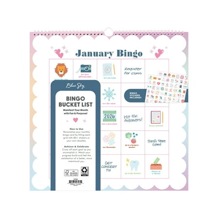 Blue Sky Monthly Wall Calendar, 12" x 12", Bingo Grid (January - December)