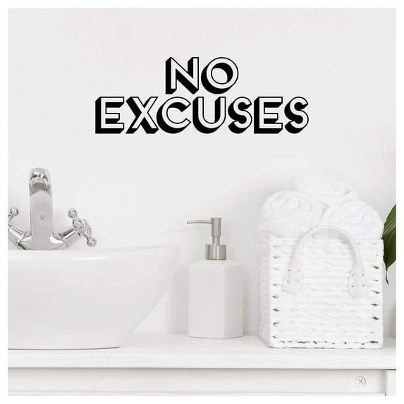 No Excuses Motivational Vinyl Lettering Wall Decal Sticker (Shadow 5" H x 12.5" L, Black)