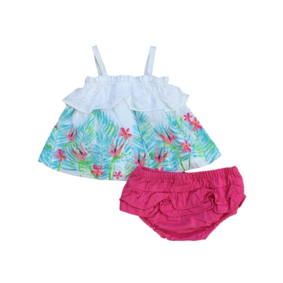 Infant Girls Cotton Baby Outfit Pink & Blue Floral Dress & Panty Cover Set